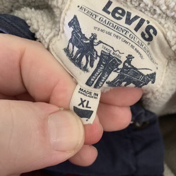 Vintage 90s Levi’s Jacket Mens XL Fleece Lined Shacket Blue Shirt Pockets - Picture 6 of 8